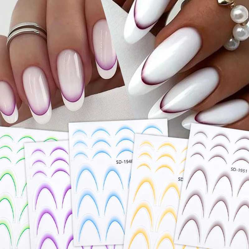 Gradient Color Line Design French Nail Art Stickers Self-Adhesive ail Tips Guides for DIY Decoration Stencil ToolsXJ250120