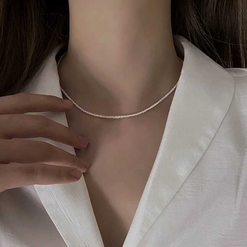 Popular 925 Sterling Silver Sparkling Clavicle Chain Choker Necklace Collar For Women Fine Jewelry Wedding Party Birtay GiftXJ250114