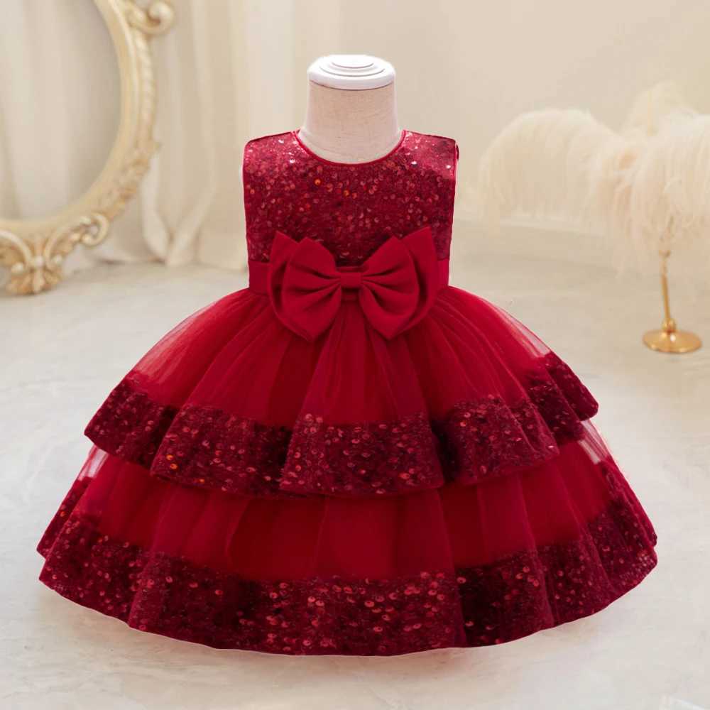 Sparkling bow baby party dress childrens first birthday baptism party dress lace wedding princess dress girls Christmas ball dress X250203