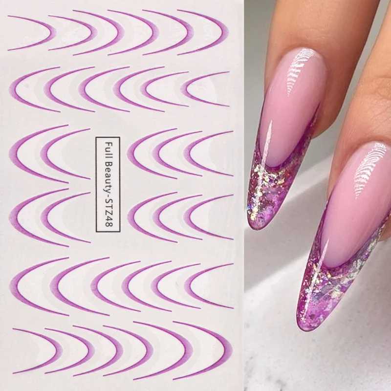 8pcs Gradient French Line Water Nail Stickers Set Colorful Stripe Ombre Designs Decals Guides for DIY Decoration Stencil ToolsXJ250120