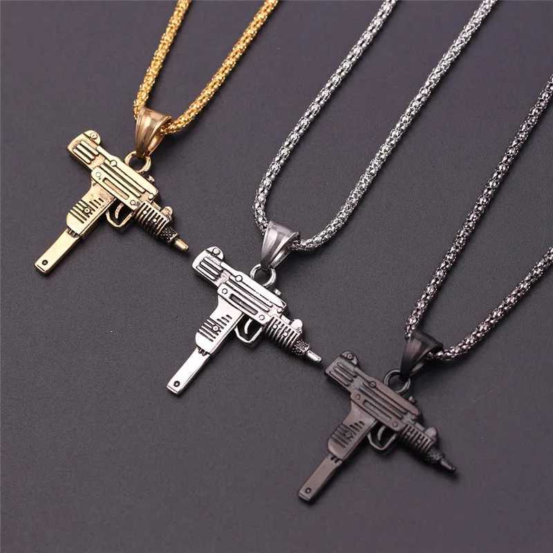 Personality Uzi Gun Shaped Pendant Necklace For Women Men Night Club Bar Party Accessory Gothic Male Punk Hip hop Chain JewelryXJ250121