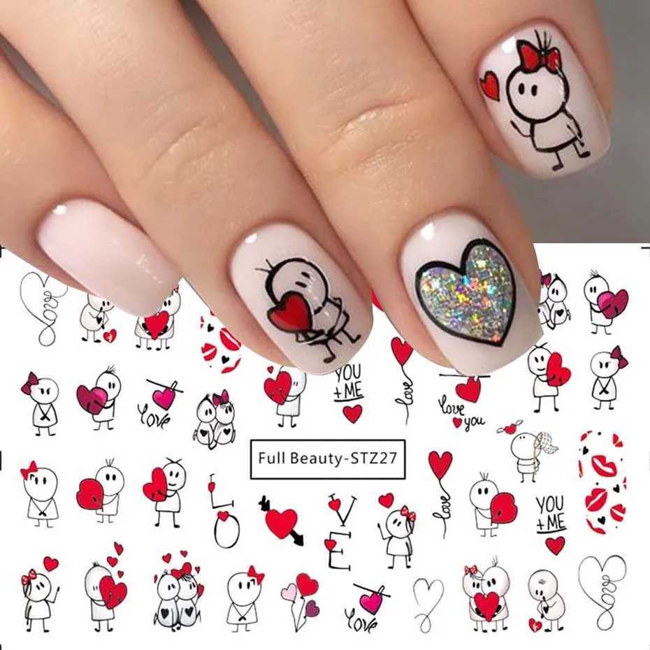 Love Heart Valentine Nail Art Sticker Cartoon Cute Couple Lover Water Transfer Nail Sliders Decal DIY Manicure Decoration NFFBXJ250120