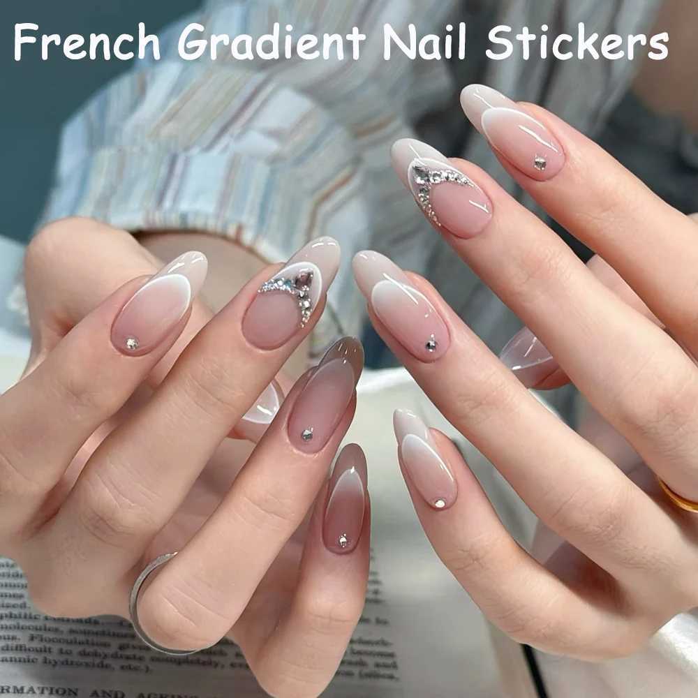 1pcs French Gradient Nail Sticker 3D 14colors Crescent Design Nail Decal Stencil Manicure Guides For Girl Nail Slider DecorationXJ250120