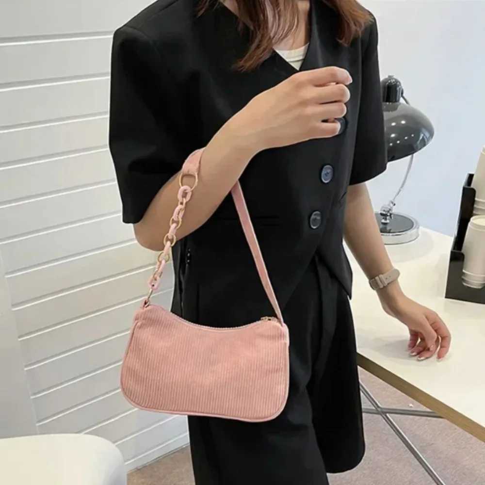 1PC Fi Vintage Womens Handbags Corduroy Underarm Bag Casual Women Shoulder Bags Solid Color Zipper Female Handbag CluhXJ250121
