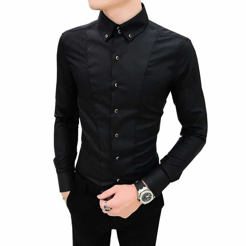 Mens Shirts Luxury Brand New Long Sleeve Elegant Shirts For Men Clothing Slim Fit Casual Mens Dress Shirts Formal Black/WhiteXJ250121