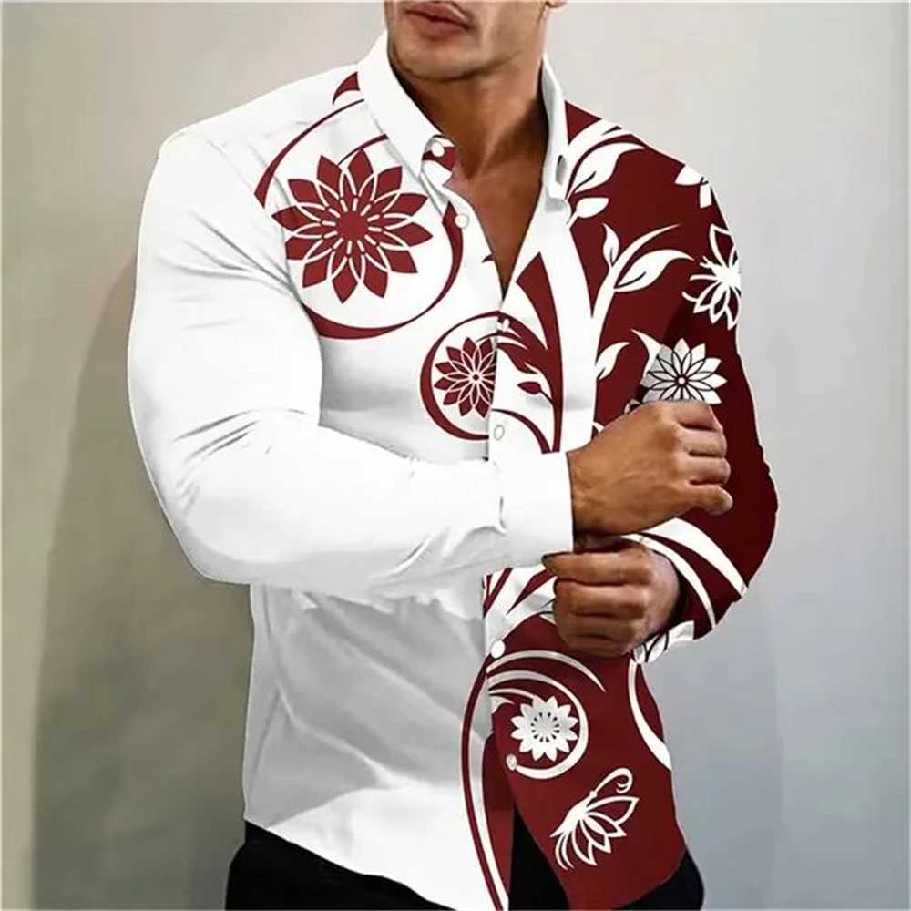 New Mens Shirt Summer Casual Party Multicolor Print Fashion Shirt Mens Long Sleeve Lapel Plus XS-6XLXJ250121