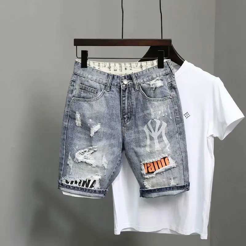 Summer Harajuku Fashion Cowboy Mens Blue Jeans Shorts Korean Luxury Clothing Style Cargo Hip-Hop Denim Short Pants Jeans Shorts X250203