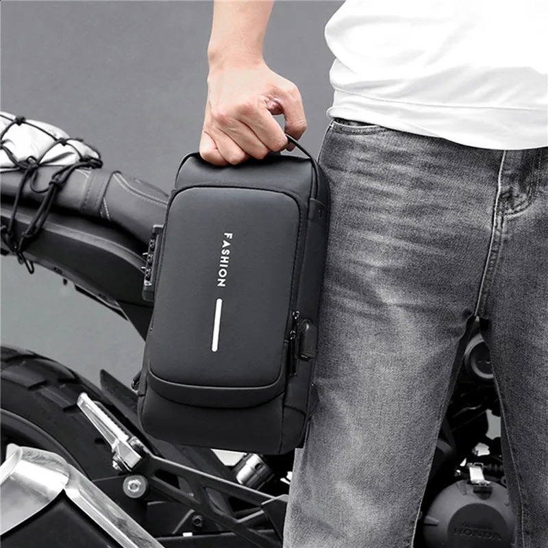 Anti theft password lock motorcycle bag mens with USB charger multifunctional saddle sports waist 250122