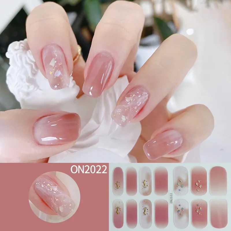 14Tips DIY Gel Nail Stickers Glittering Simple Long-Lasting Nail Strips Patch Slider Sticker Full Cover Decal Nail ManicureXJ250120