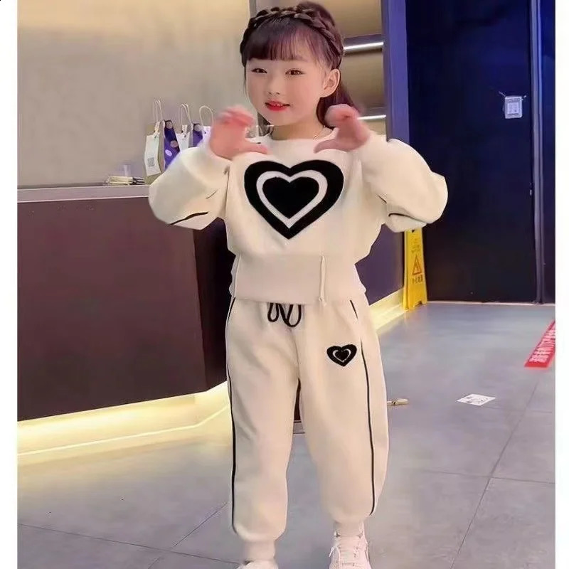 Girls Clothing Sets Kids Casual Sweatshirtpant 2 pcs Suit Spring Autumn Tracksuit Childrens Thicken Printing Sportswear 250113