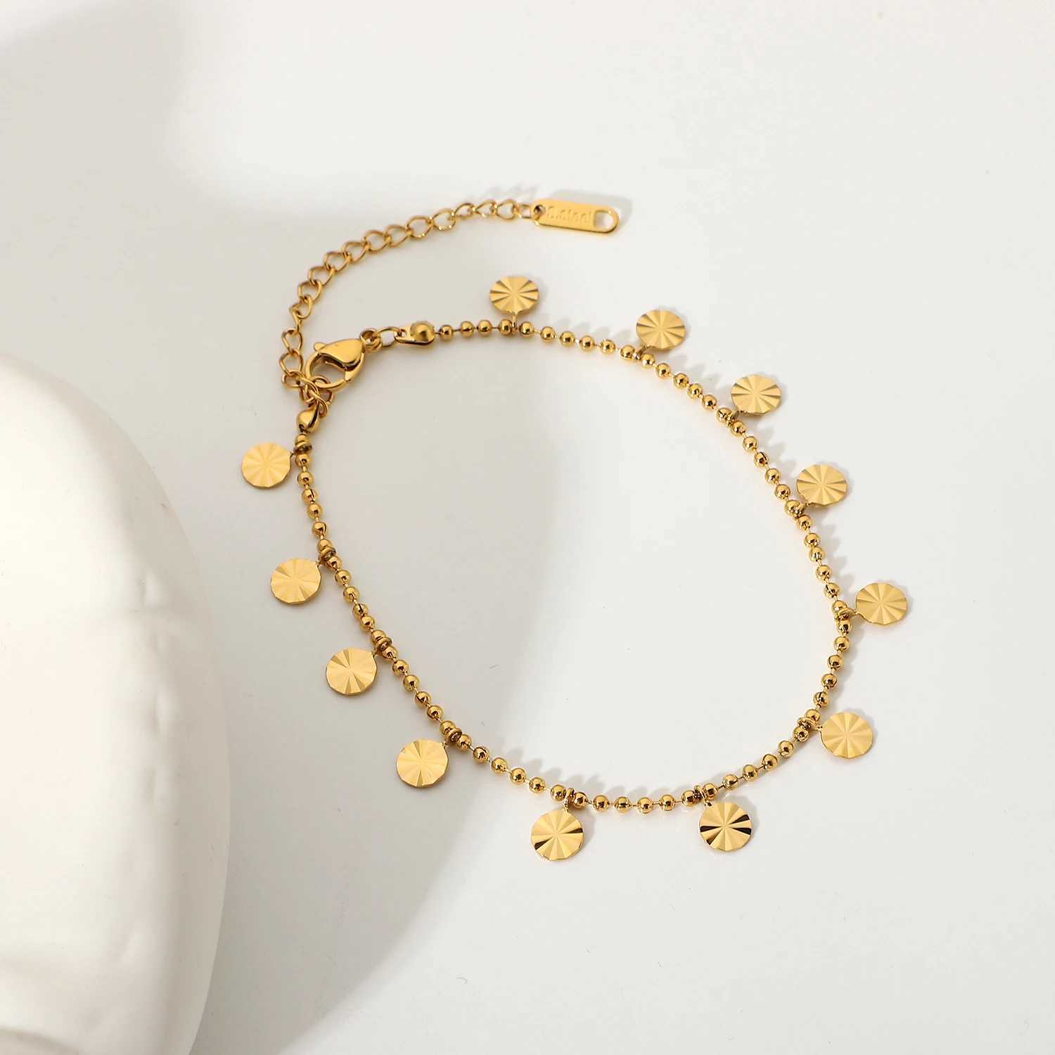 18K Gold Plated Stainl Steel Anklets For Women Bead Chain Petal Disc Pendant Anklet Foot JewelryXJ250121