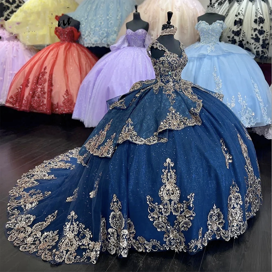 2025 Royal Blue Quinceanera Dresses for Sweet 15 Year Sexy V Neck Puffy Ball Gown Lace Appliques Princess Gowns