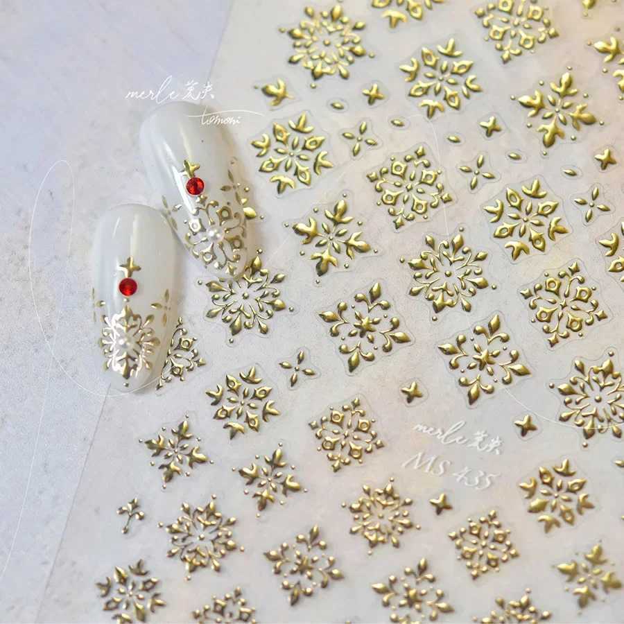 Laser Bohemia Plaid Gold Square Punk Totem Ethnic 5D Embossed Relief Self Adhesive Nail Art Decoration Sticker 3D Manicure DecalXJ250120