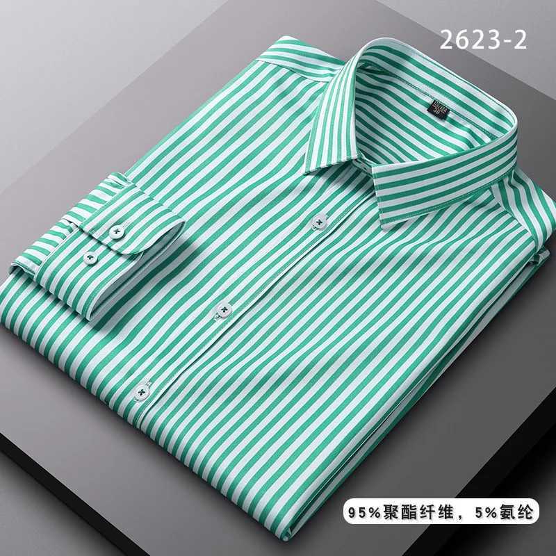 New elastic wrinkle resistant mens long sleeved formal shirt high-quality mens slim fit social business striped men clothingXJ250121