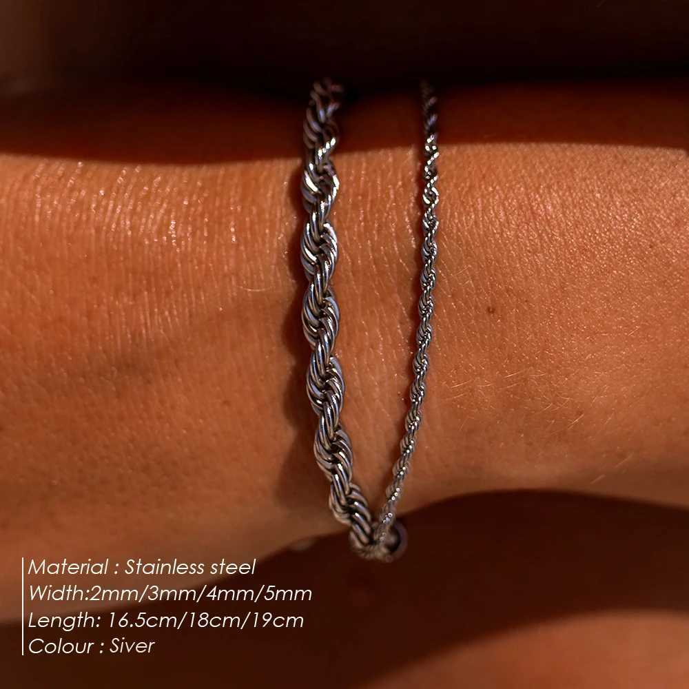 eManco 2/3/4/5MM Twisted Rope Chian Bracelet for Woman Man Hip Hop Punk Silver Color Stainless Steel Fashion Jewelry W250121