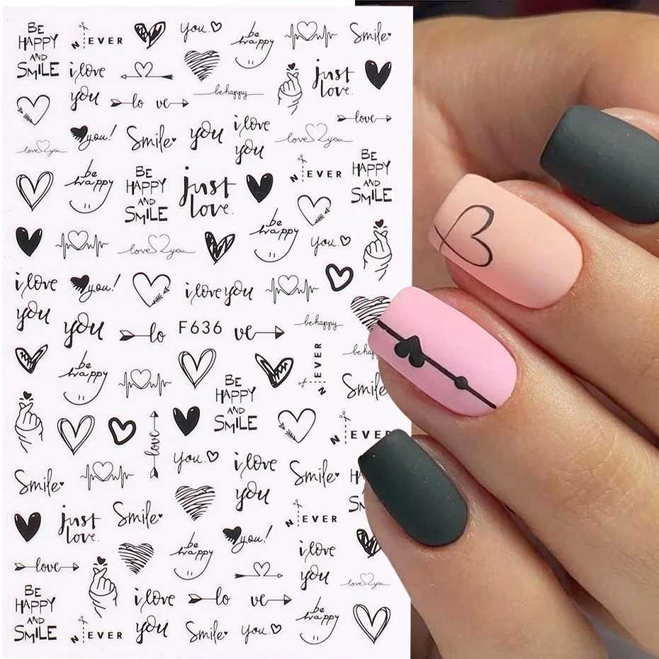 3D Nail Stickers Heart Love Design Nail Art Decals Valentines Letters Adhesive Transfer Sliders 2025 Manicure Tattoo DecorationsXJ250120