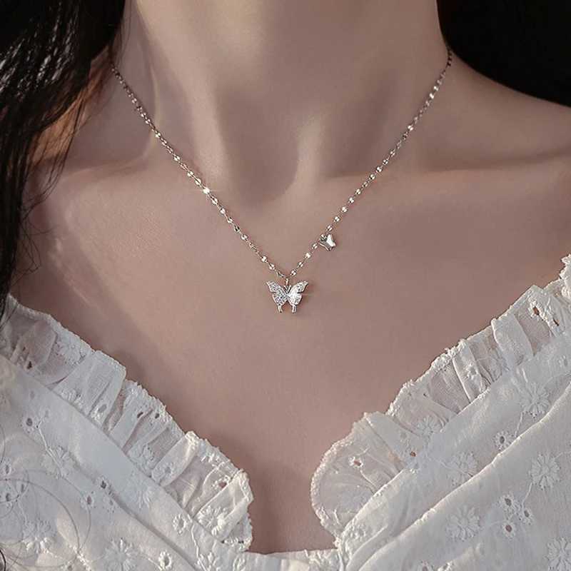 925 Sterling Silver Necklace For Woman Butterfly Necklace Ladies Exquisite Double Layer Clavicle Chain Necklace Jewelry GiftXJ250114