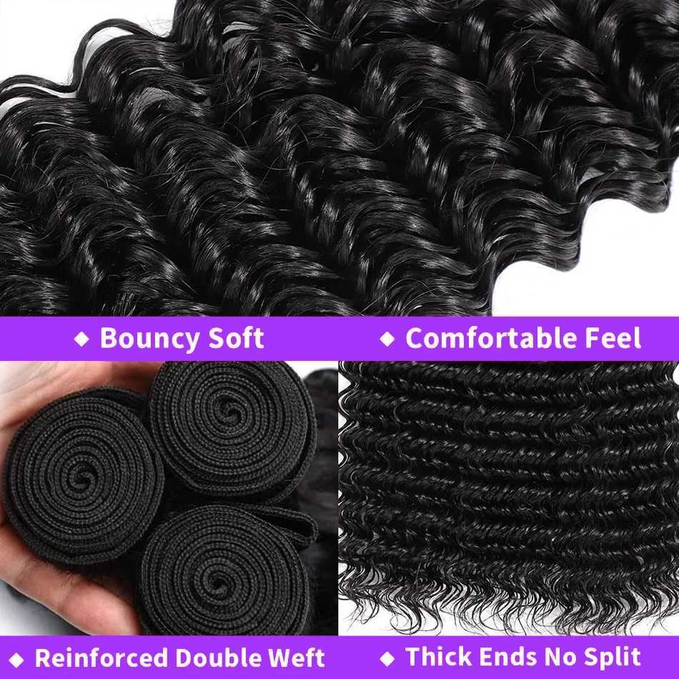 100% Human Hair Bundles with Clo Frontal Brazilian Deep Wave Hair Extensions and 13x4 Lace Frontal Curly Human Hair WeavingXJ250120
