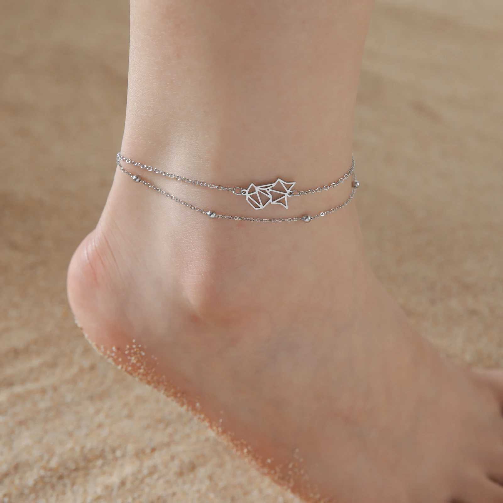 Cazador Animal Cat Dog P Anklets for Women Stainl Steel Double Layer Beads Foot Bracelet on the Leg Summer beach JewelryXJ250121