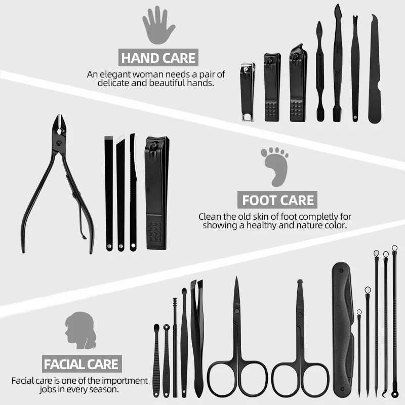 10/15/25 pcs Manicure Set Full Function Kit Professional High-quality Steel Pedicure Sets Nail Clippers With Portable CaseXJ250116