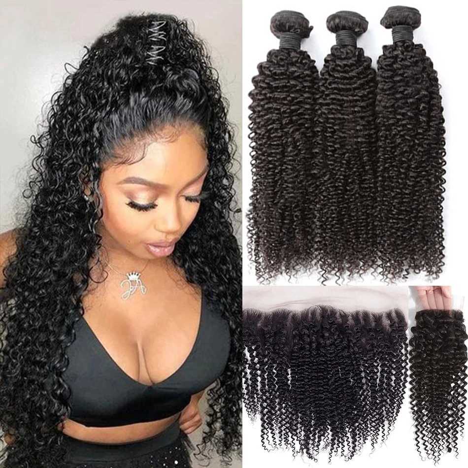 Peruvian Kinky Curly Bundles With Clo 13x4 Lace Frontal With Bundles Human Hair Bundles With Frontal Clo Virgin HairXJ250120