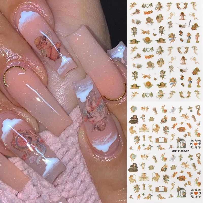 Angel Cupid Nail Stickers Charm DIY 3D Angel Flower Pattern Nail Art Decoration Self-Adhesive Transfer Decals Slider AccessoryXJ250120