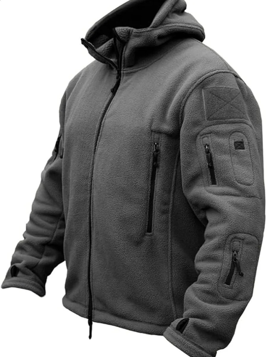 Mens Outdoor Fleece Lined Jacket Windproof Thermal Coat Lightweight Breathable Hooded Outerwear Multifunctional Hiking Skiing J 250122