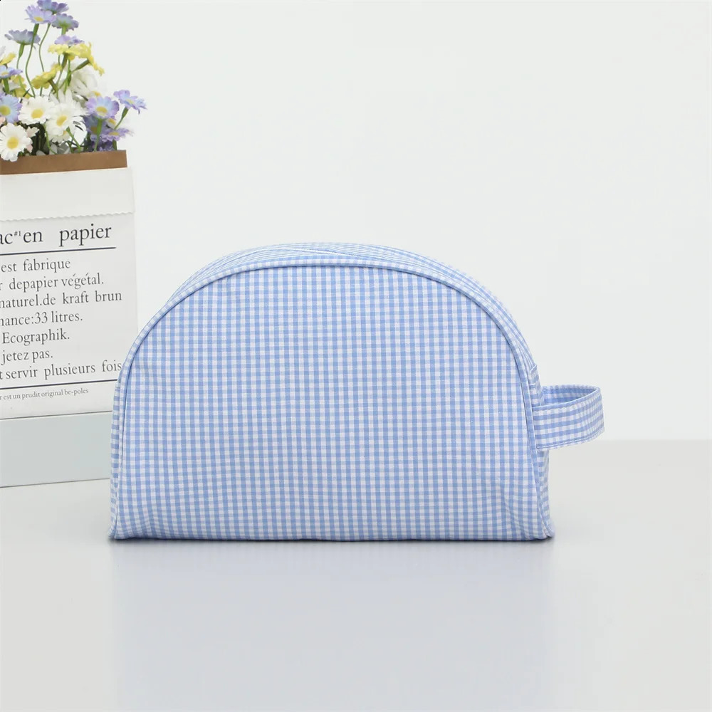 Plaid Cosmetic Bag For Women Makeup Pouch Large Travel Checkered Purse Pink/Blue Shell Bag Toiletry Bag 250120