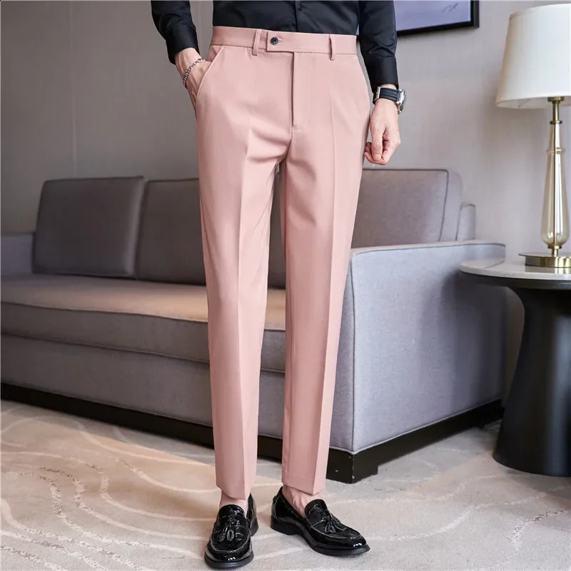 Mens Suit Pants 2024 Autumn Pink Blue Slim Fit Business Formal Trousers British Style Handsome Casual Dress Pants Men Clothing 250122