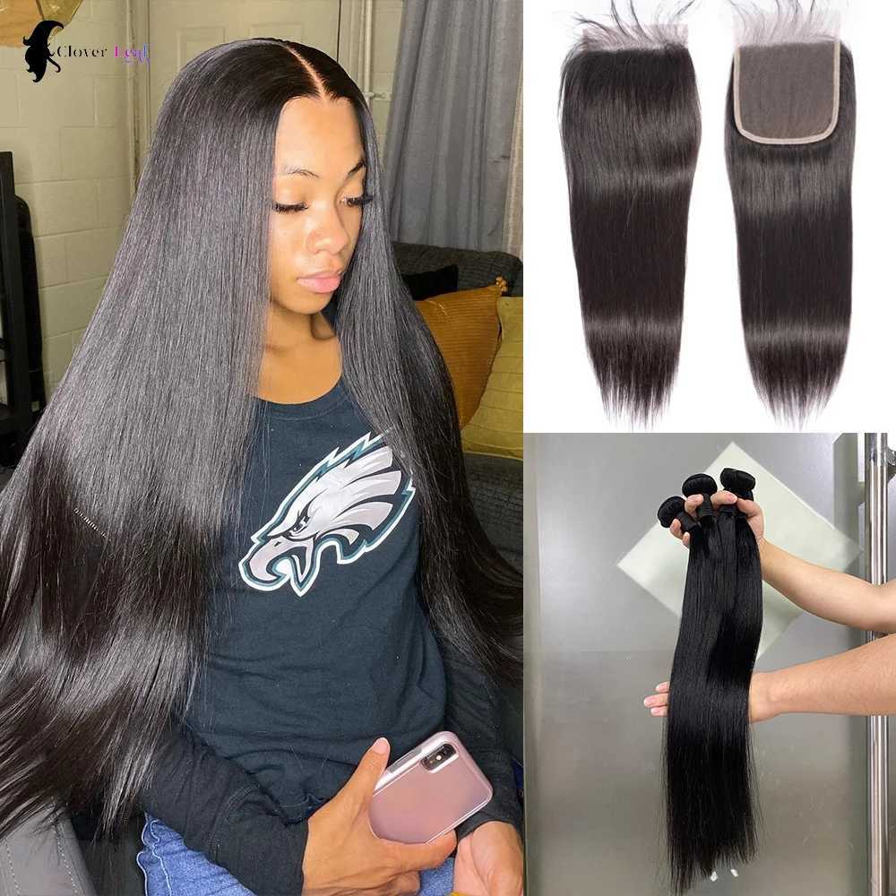 5X5 Lace Clo With 30 40 Inch Human Hair Bundles With Straight Brazilian Weave 3 Bundles With Clo Remy HairXJ250120