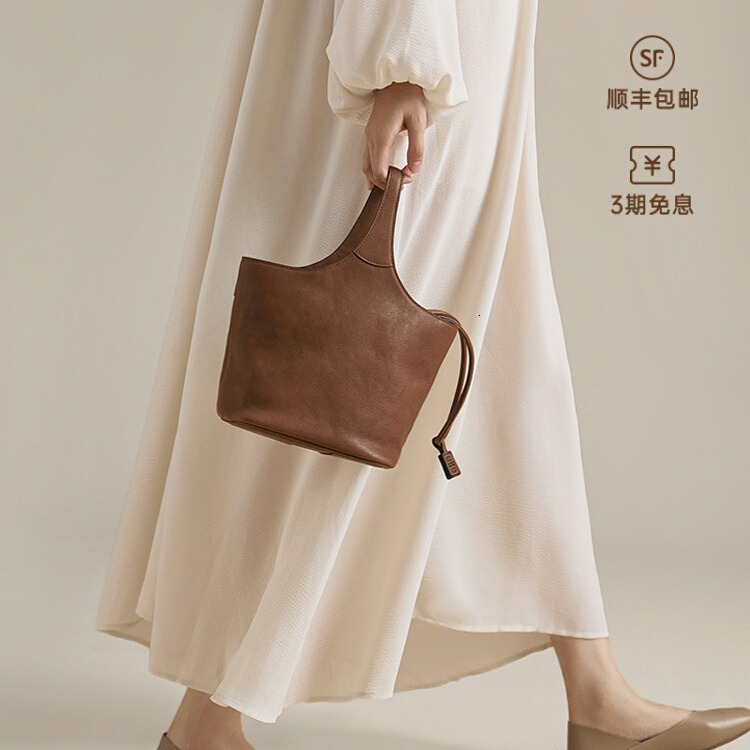 Bag Qiu Zhen Tanned Cowhide Genuine Leather Flower Crossbody Handbag, Commuting High-Capacity Vegetable Basket Bag, Female