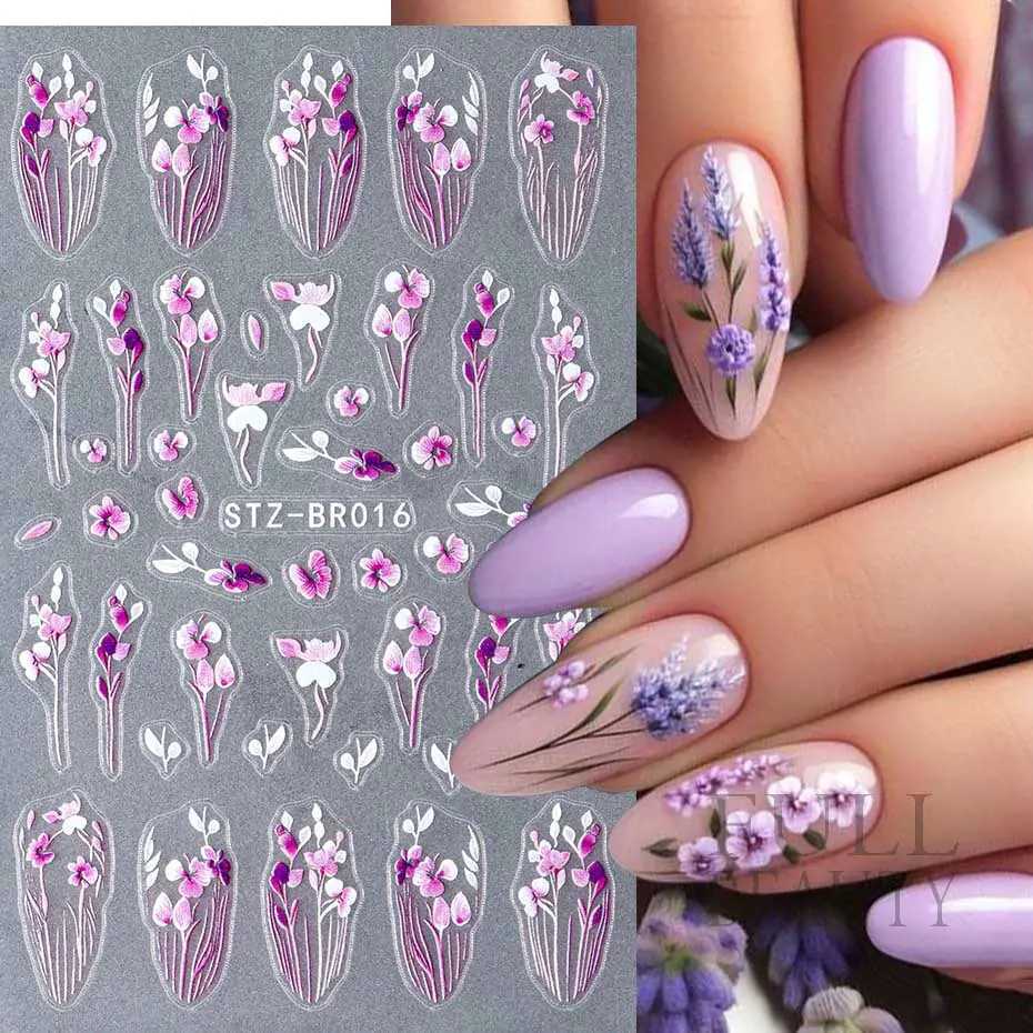 3D Purple Flower Nail Sticker Y2K Petal Floral Self-Adhesive Decal Slider DIY Fashion Manicure Decoration AccessoriesXJ250120