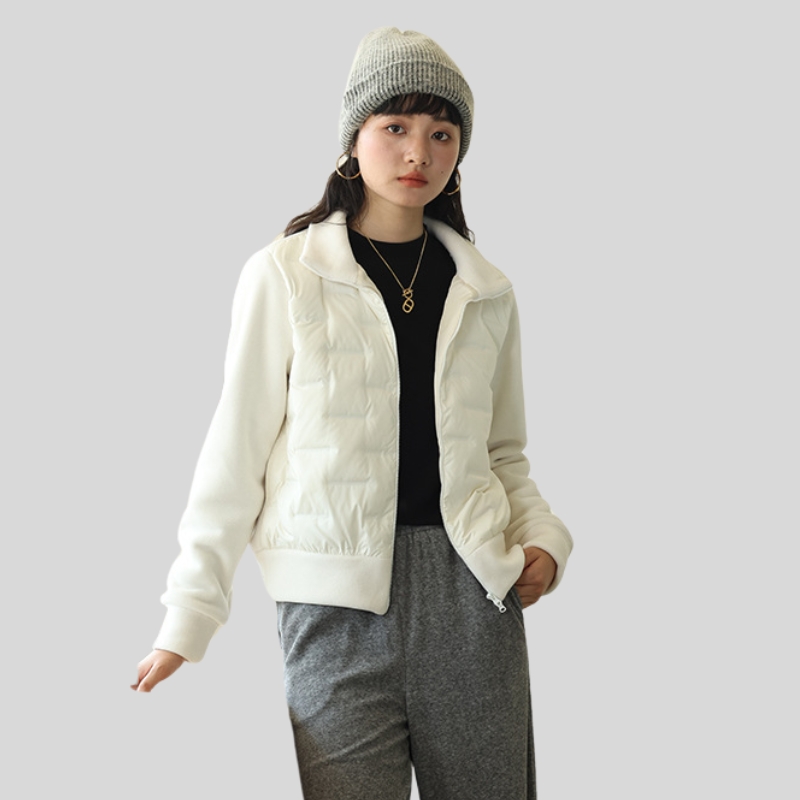 New autumn and winter fleece zipper cardigan women's new solid color warm down jacket Korean duck down versatile top jacket
