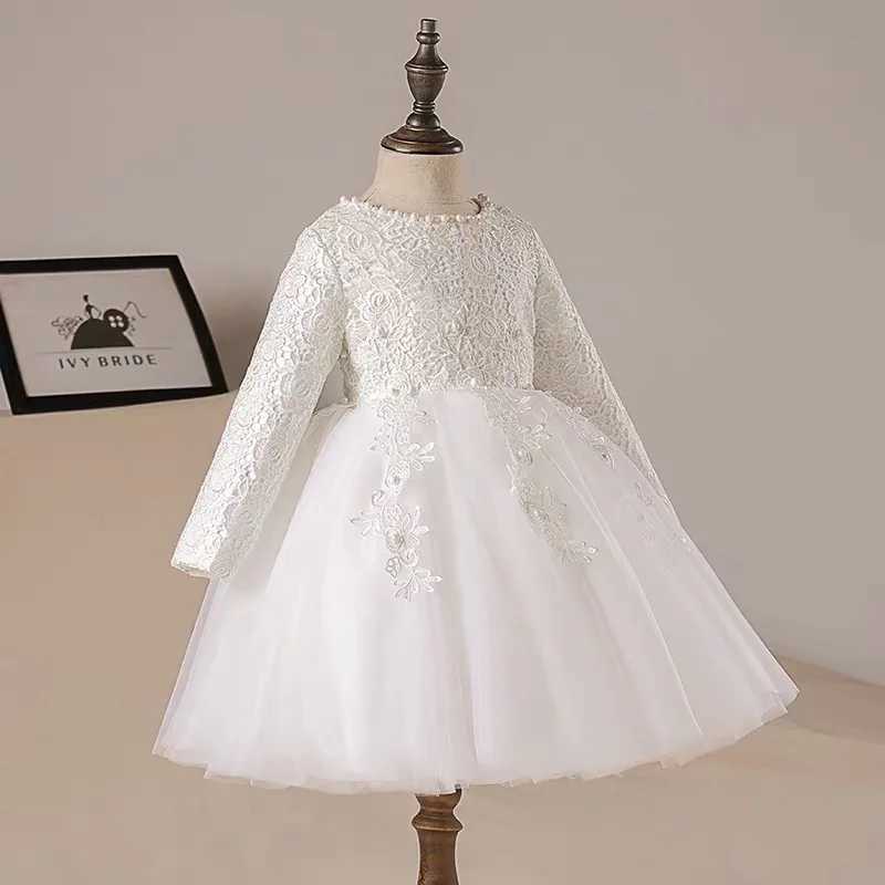 White Lace 1 Year Birthday Toddler Girl Baptism Dress Christmas Costumes Newborn Baby Princess Long Sleeve Christening Gown X250203