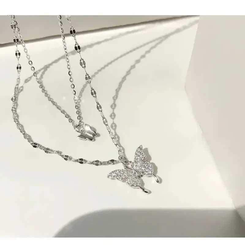 Elegant Necklace For Women Butterfly Necklace Shiny Double Clavicle Chain Pendant Anniversary Gift Jewelry CollaresXJ250121