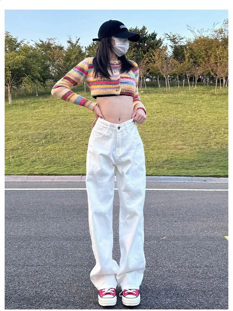Office Ladys Fashionable Deeptown Y2k Wide Leg Cotton Jeans in White women jeans mom cargo pants 250122