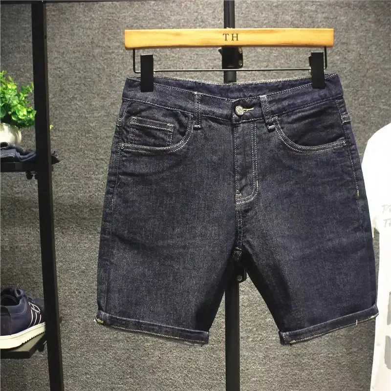 Summer 2023 New Korean Letter Printed Luxury Fashion Slim Jeans Classic Cowboy Men Casual Blue Boyfriend Street Classic Shorts X250203