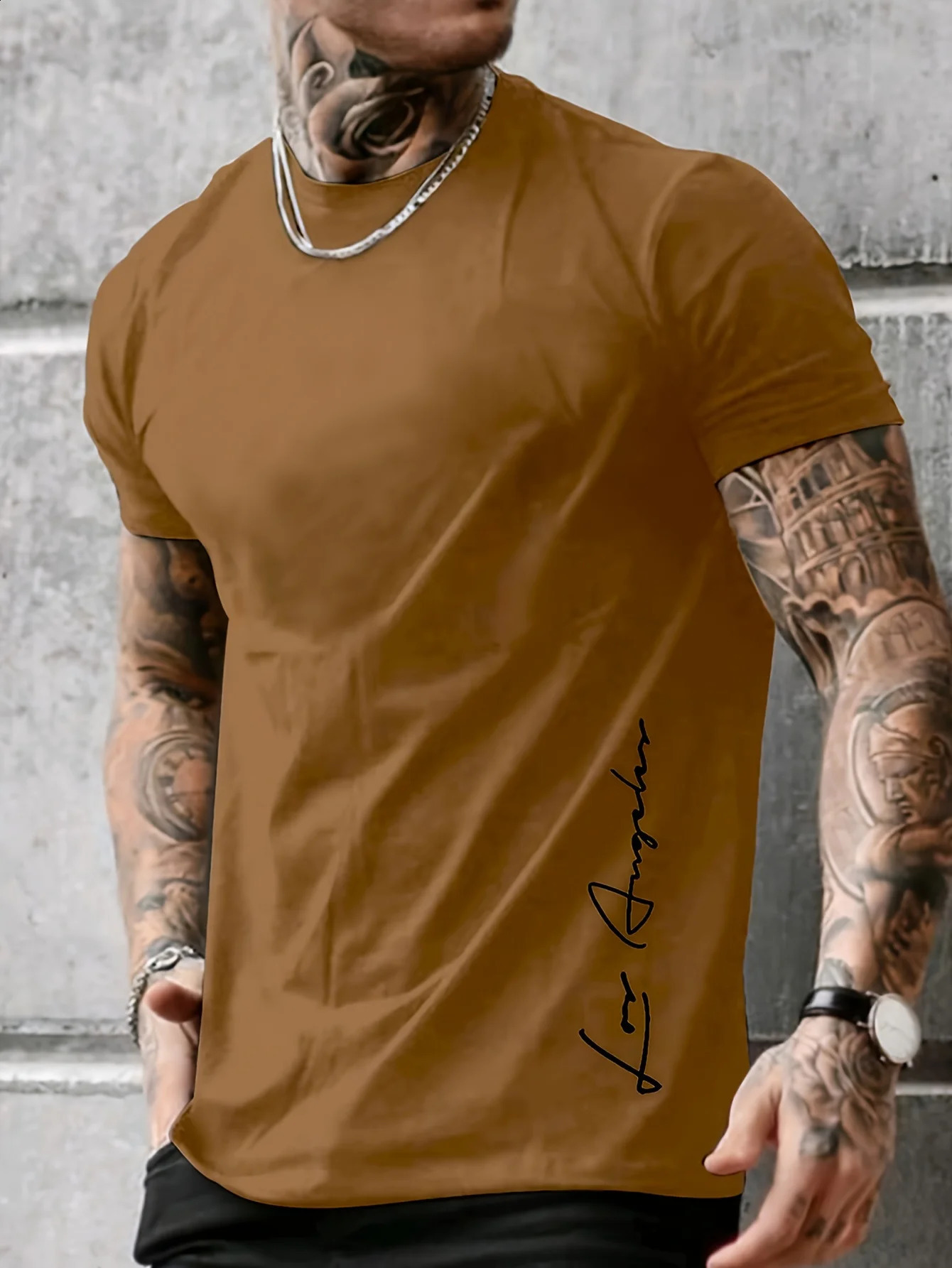 summer loose Contrast Color Alphabet los Angelest print slim fit casual sports round neck short sleeved Tshirt 250120