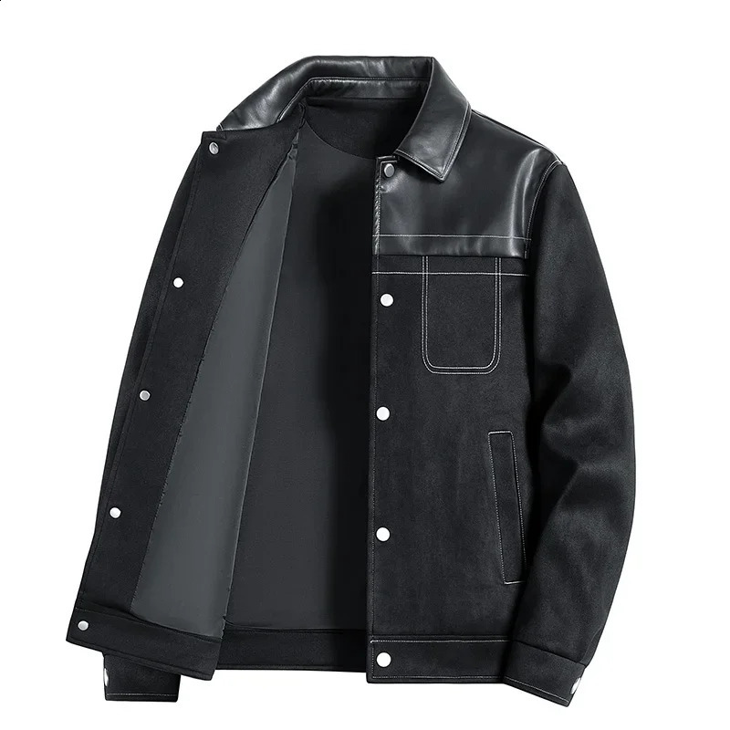 Mens Clothing Suede Outerwear Spring Casual High end Patchwork Leather Coat 2024 Lapel Jacket 250109