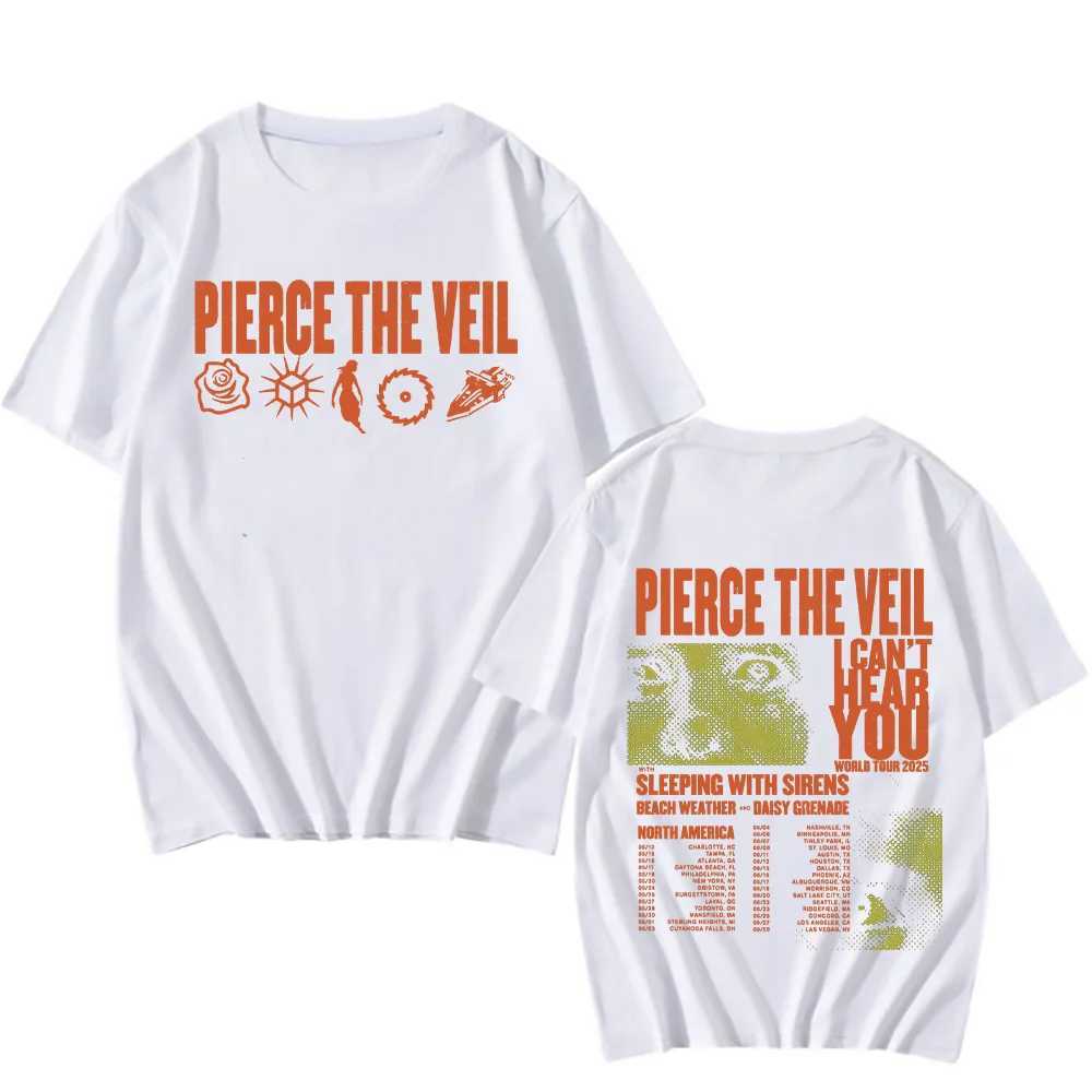 Pierce The Veil I Cant Hear You World Tour T-shirts Two Sides Unisex Cotton TShirts Men Womens Music Tees Rock Band Punk Tops X250203