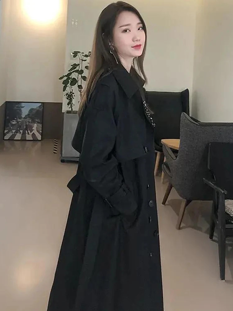 Double Breasted Long Trench Coats Casual With Belt Korea Jackets Loose Gabardina Casaco Women Fashion Windbreaker Abrigos 250118