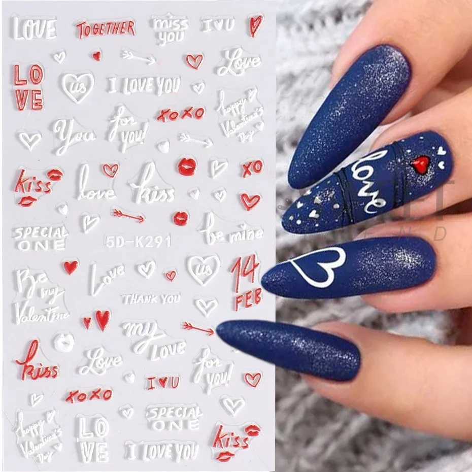 Cute Valentine Nail Stickers 5D Embossed Cartoon Panda Ladybug Doll Red Heart Letter I Love You Engraved Slider Nail Art DecorXJ250120