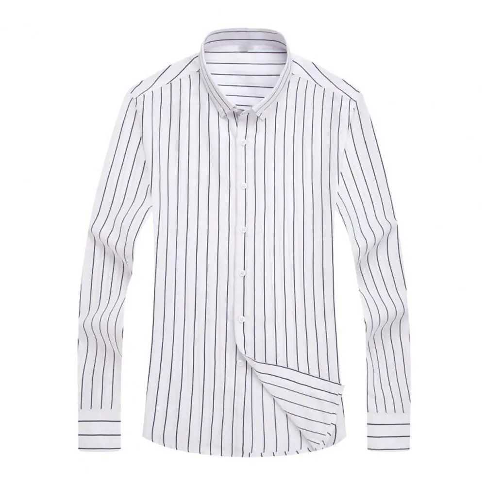 Slim Fit Striped Shirt Men Business Shirt Formal Business Style Mens Striped Cardigan with Turn-down Collar Slim Fit for MidXJ250121