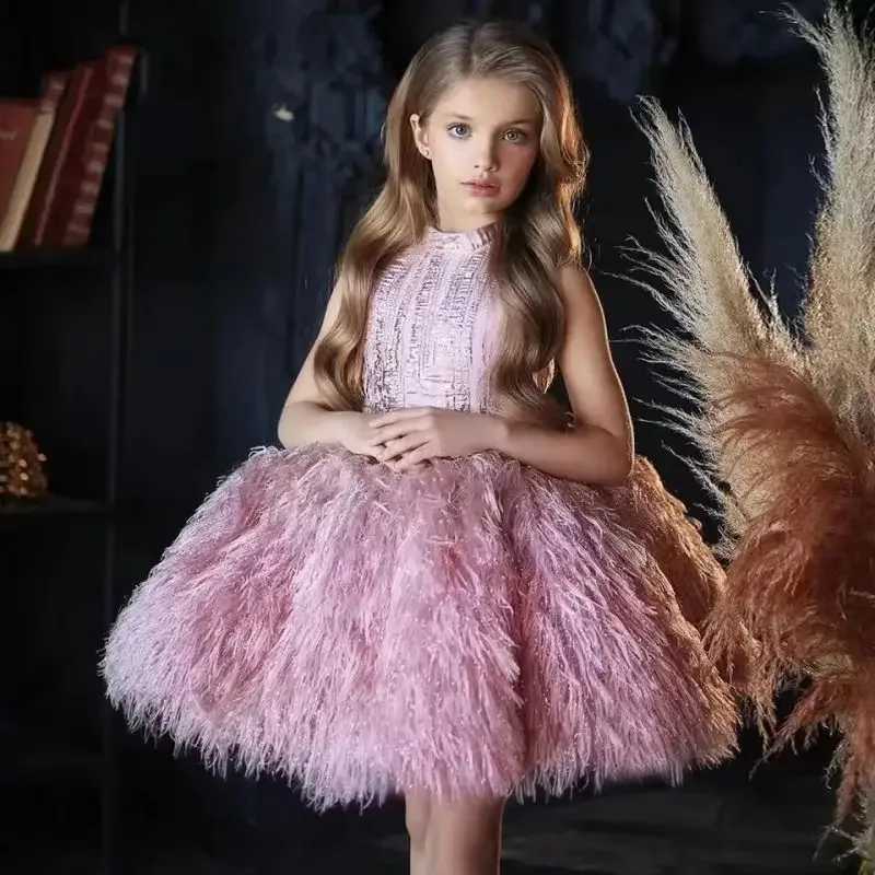 Fashion Baby Girl Feather Sleevesless Princess Dress Infant Toddler Child Vintage Dress Party Birthday Pageant Ball Gown 1-12Y X250203