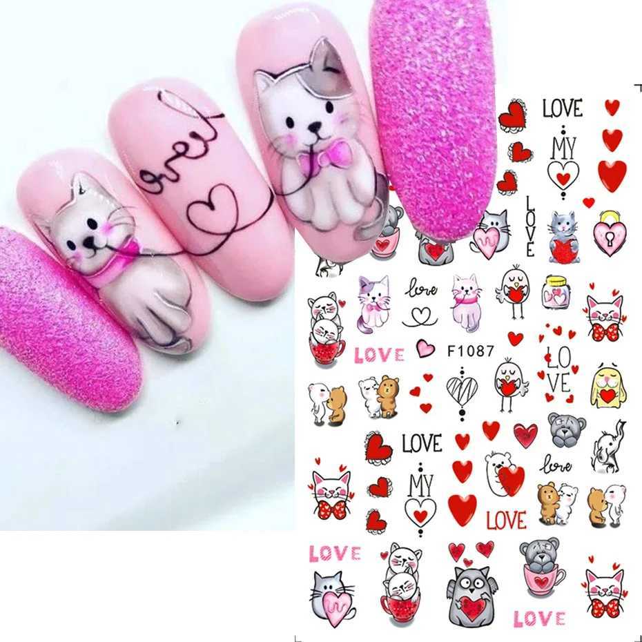 Valentine Love Heart Design Nail Stickers Cute Teddy Bear Cat Panda Decal Geometry Strip Line Rose Sexy Lip Sliders For ManicureXJ250120