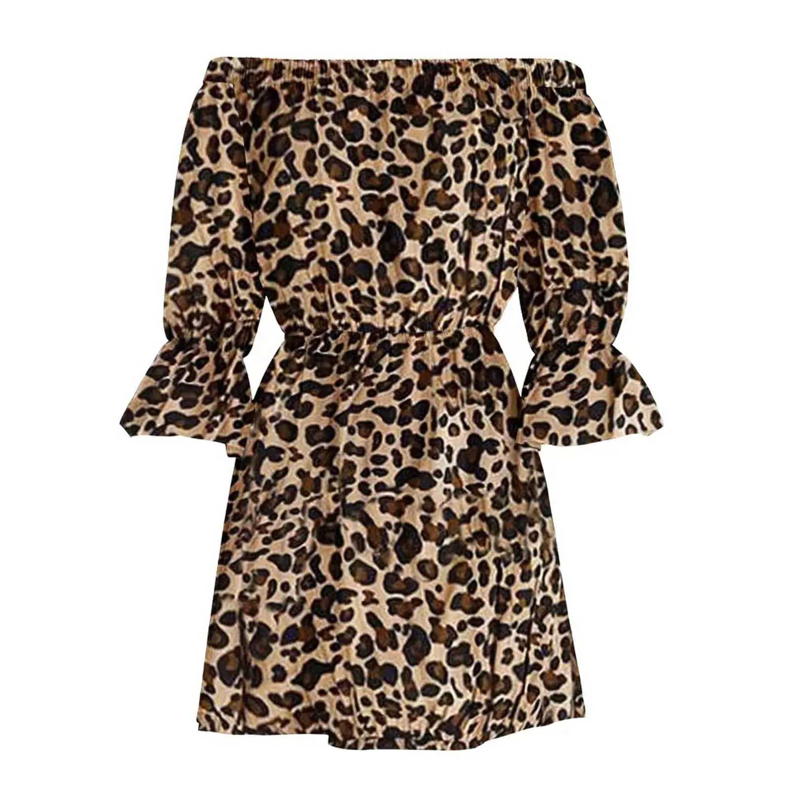 Off Shoulder Mini Dress Women Leopard Polka Dot Ele Summer Dress Casual Loose Fashion Slash Neck Long Sve Party DressesXJ250115