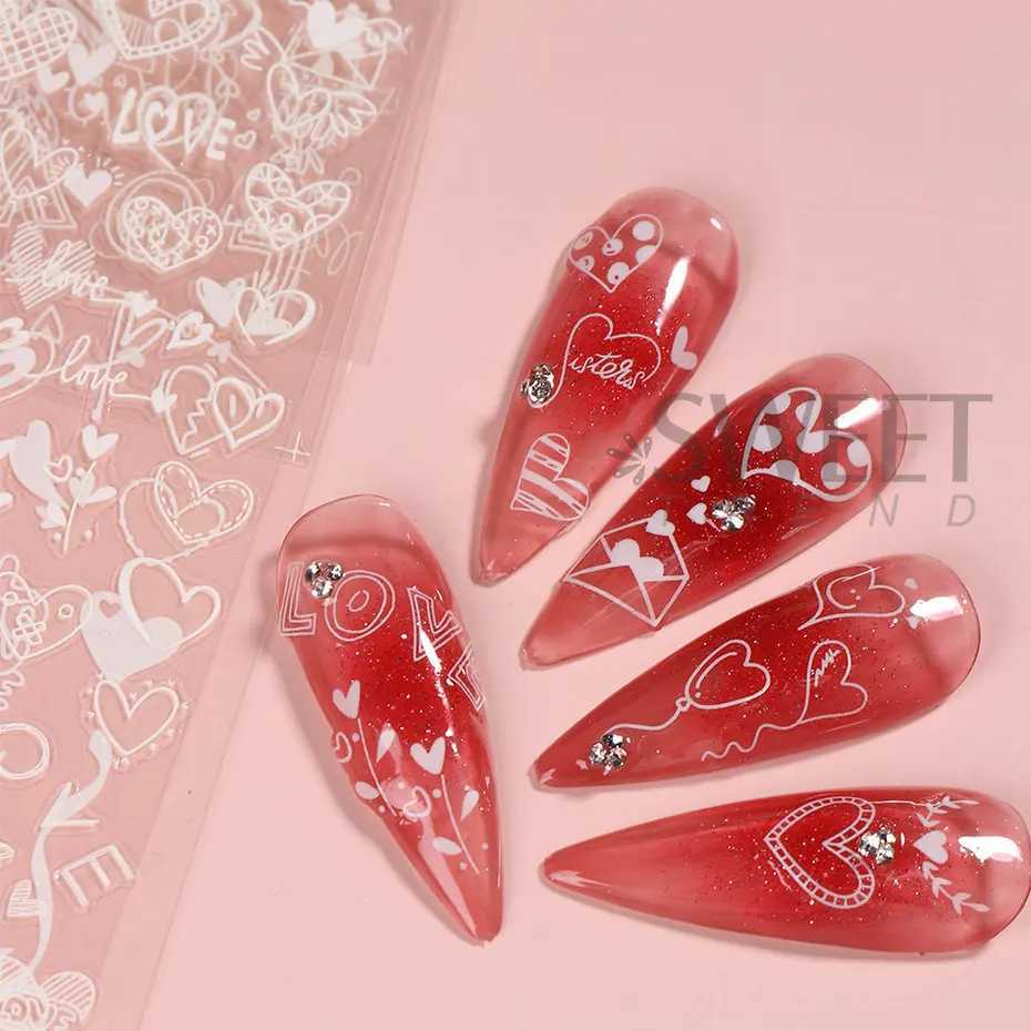 3D Black Love Heart Nail Stickers Couple Lines Letter Decals Design Flower Cute Decor Valentine Sliders Nail Art Accessories JIFXJ250120