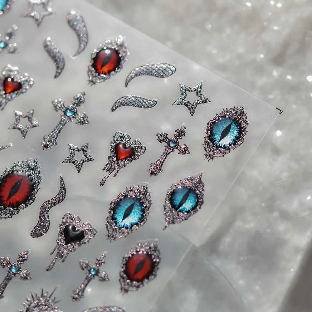 Punk Style Y2K Cats Eye Snakes Eye Gaze Cross Nail Stickers Nail Art Decal Design Manicure Tool High QualityXJ250120
