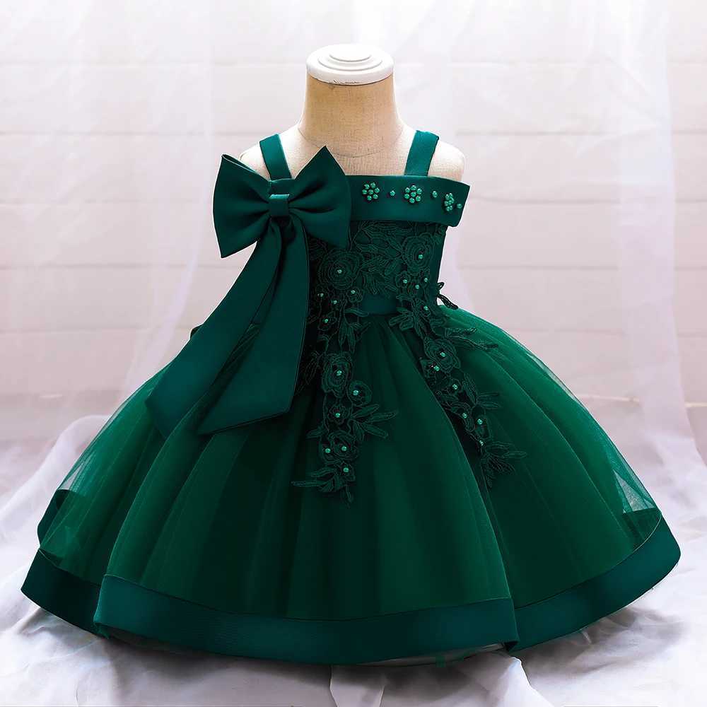 Bow Summer Dress Baby Girl Birthday Party Dress Lace Flower Newborn Princess Costume Preschool Baby Girl Wedding Dress X250220