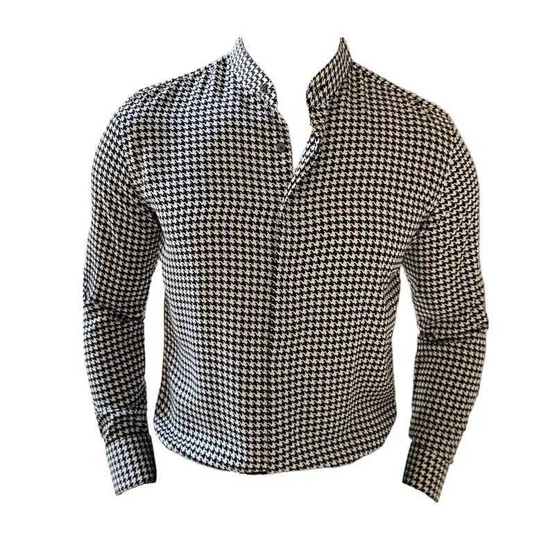 Luxury Black White Plaid Shirt 2023 Autumn New Mens Long Sleeve Business Slim Fit Casual Shirt Homme Social Formal Wear BlousesXJ250121